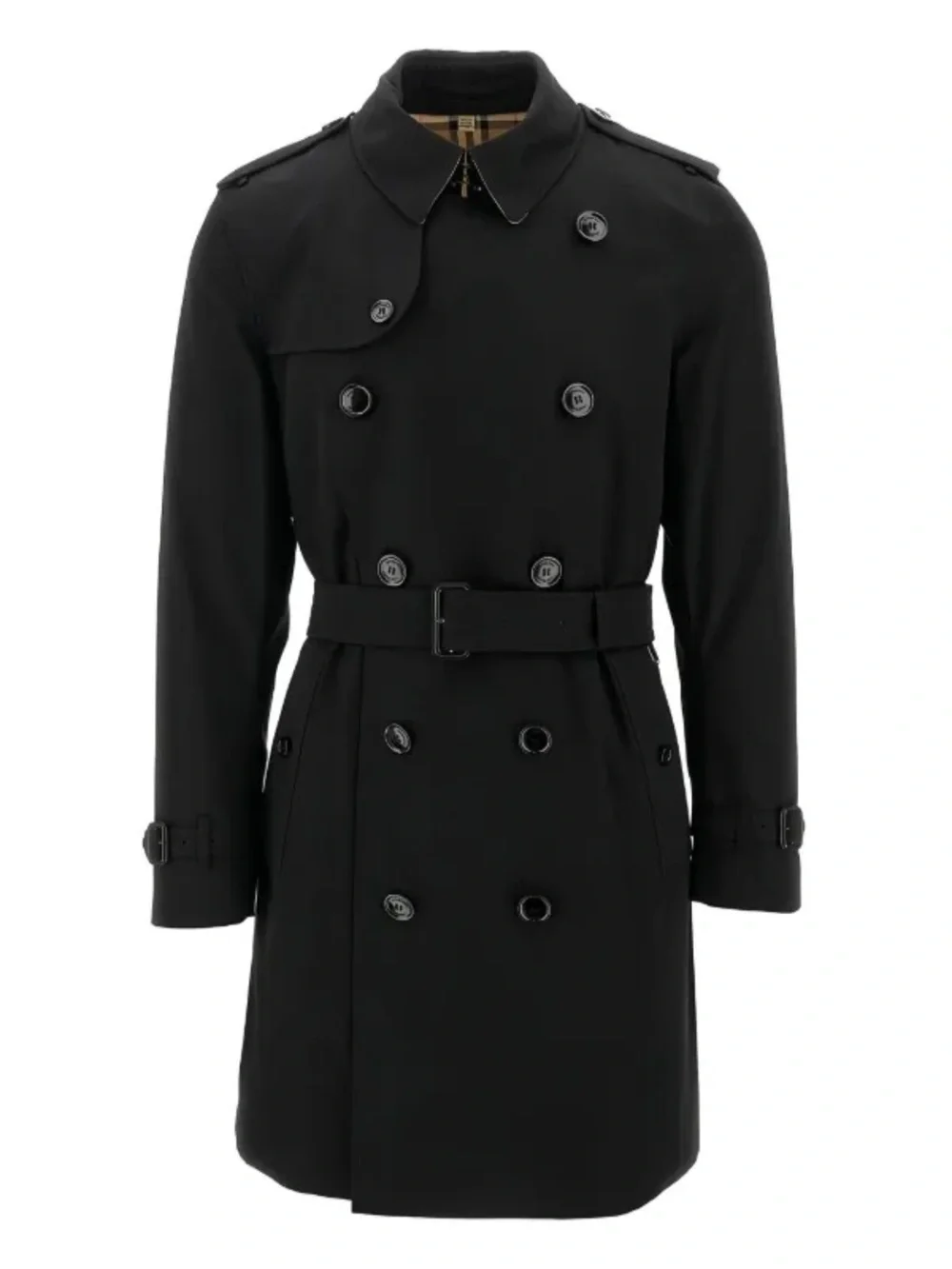 Burberry the Kensington Black Double-Breasted Trench Coat with Belt